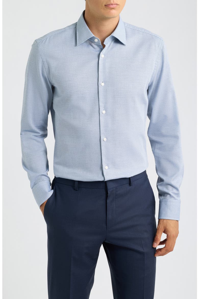Hank Slim Fit Micropattern Cotton Dobby Dress Shirt, Main, color, BLUE