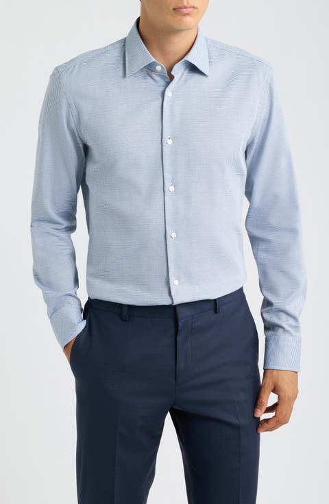 Hank Slim Fit Micropattern Cotton Dobby Dress Shirt