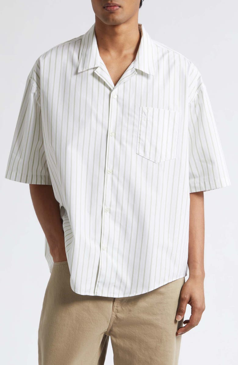 AMI PARIS Ami de Coeur Stripe Boxy Camp Shirt, Main, color, Blanc/ Matcha