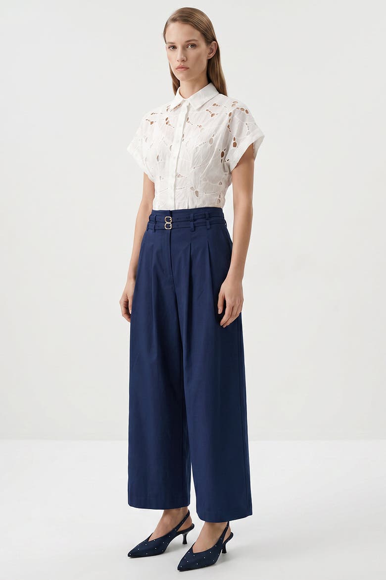 Mckenna Belted High Waisted Pleated Pants, Alternate, color, Navy