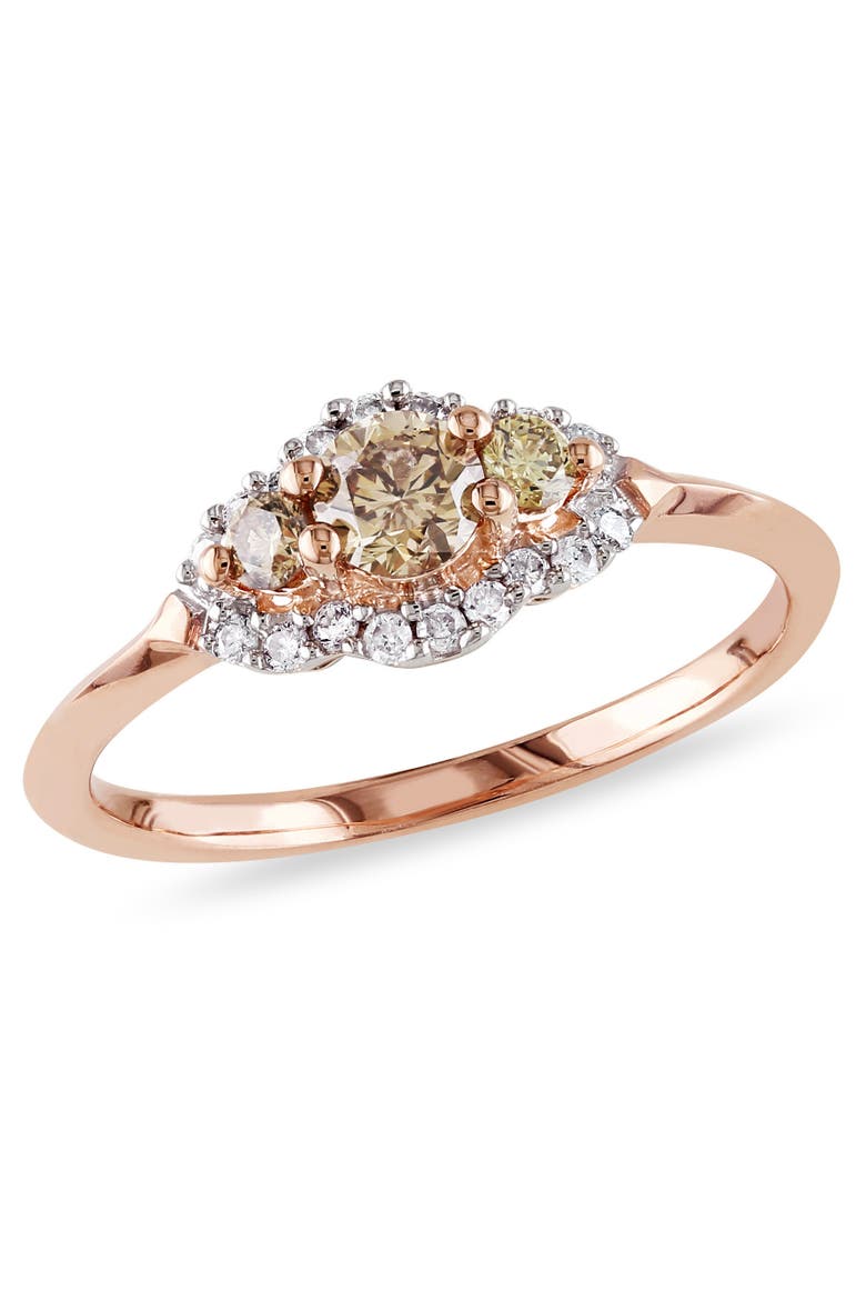 Brown & White Diamond Halo Engagement Ring, Main, color, Diamond