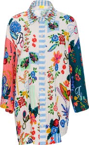 Agua Bendita Chrissy Citrus Long Sleeve Cotton Cover-Up Tunic