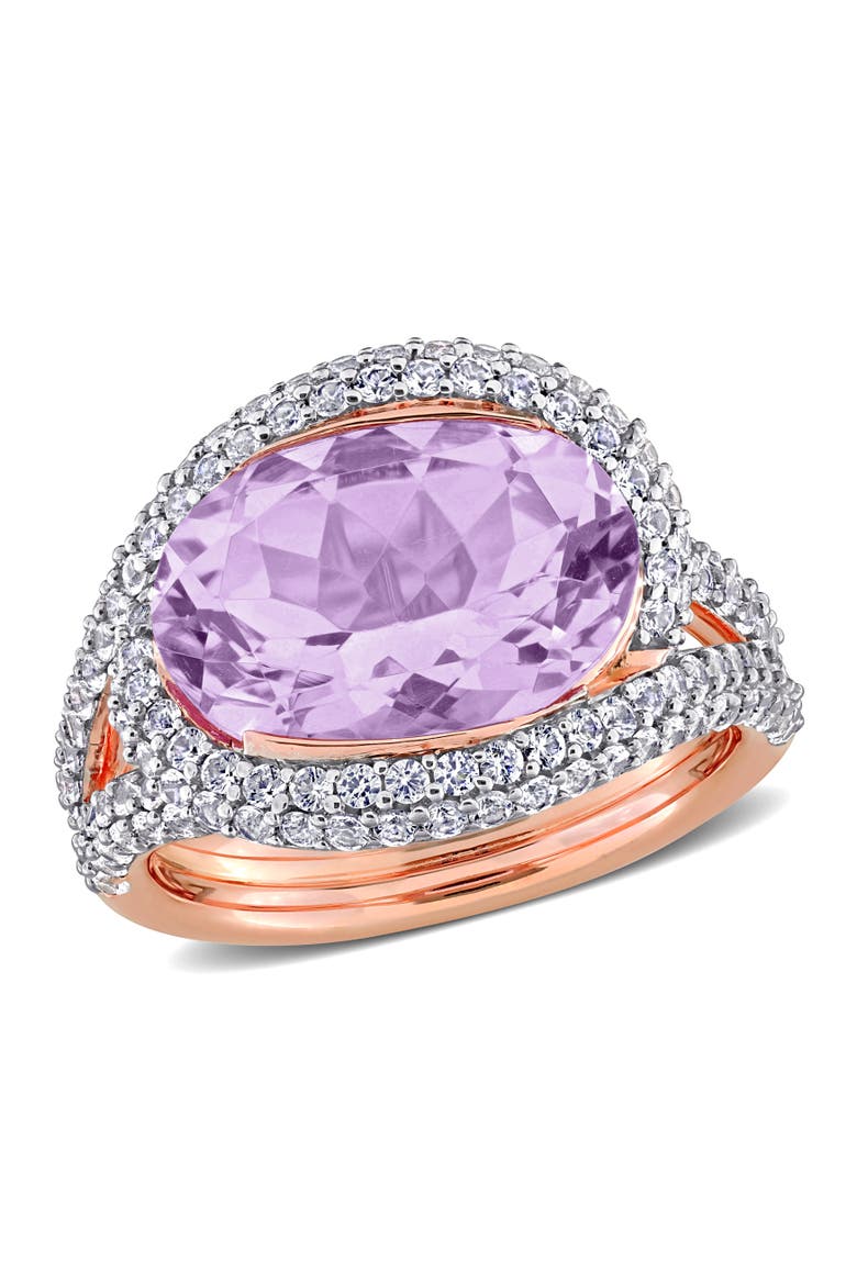 Amethyst & Lab-Created White Sapphire Halo Ring, Main, color, Pink Amethyst