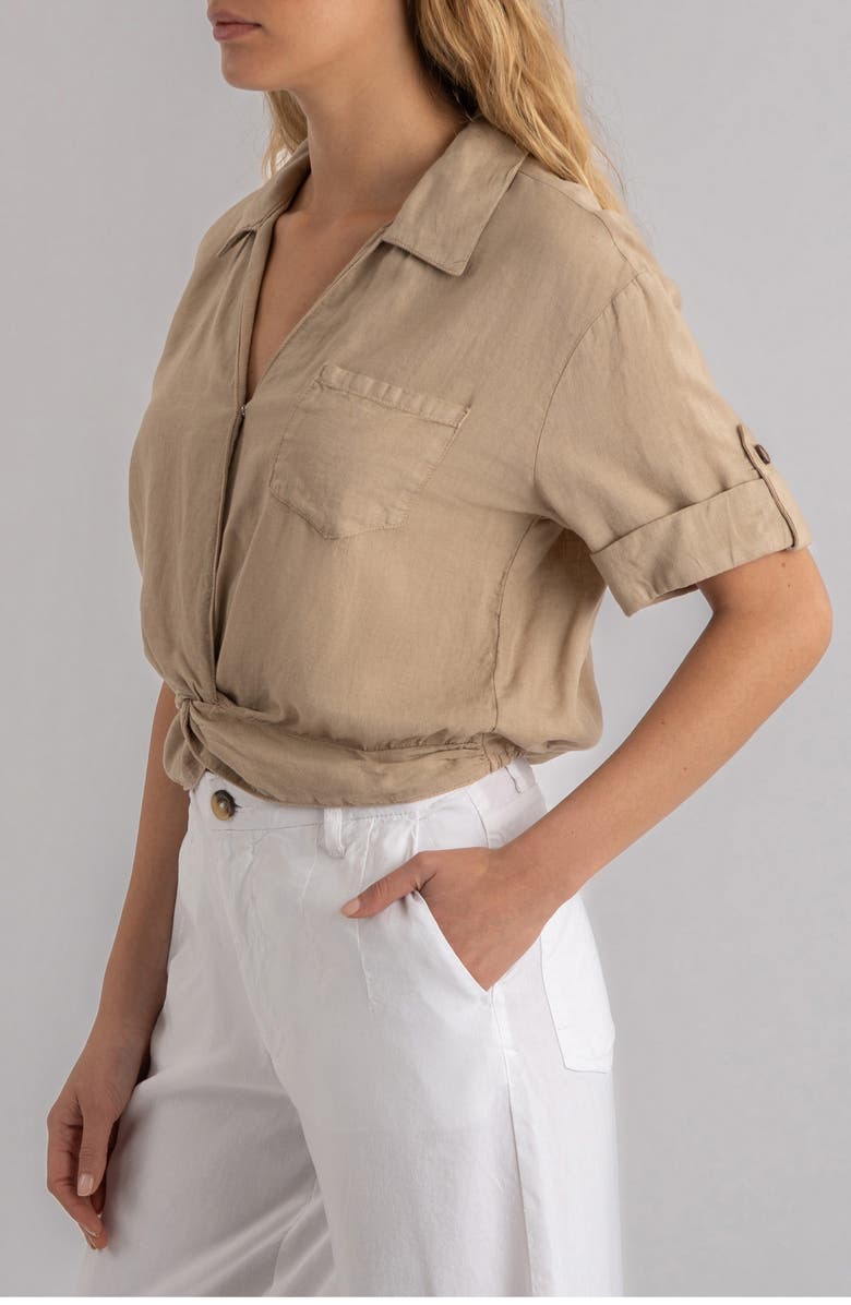 KUT from the Kloth Rebel Knot Front Linen Blend Top, Alternate, color, Stone