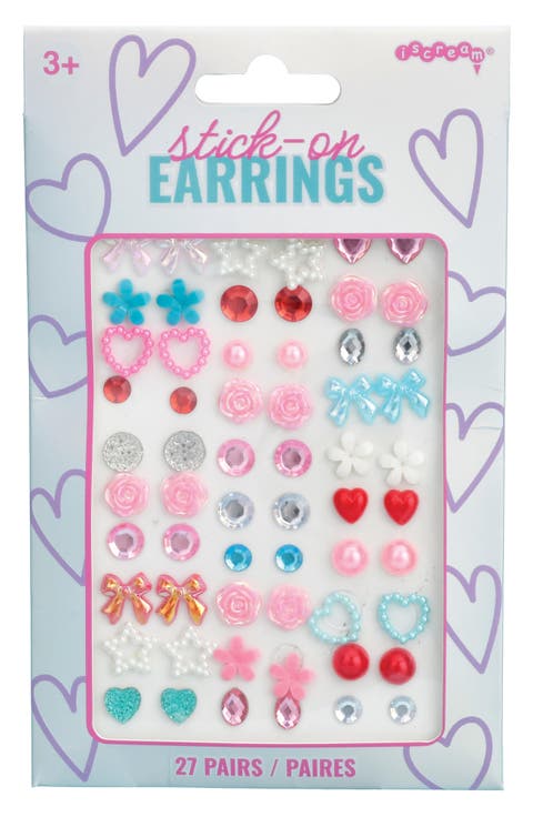 Kids' 27-Pack Assorted Sparkly Stick-On Earrings (Kid)