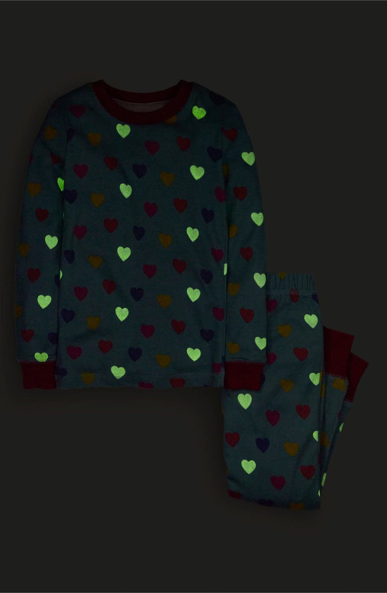 Mini Boden Kids' Hearts Glow in the Dark Fitted Two-Piece Pajamas, Alternate, color,