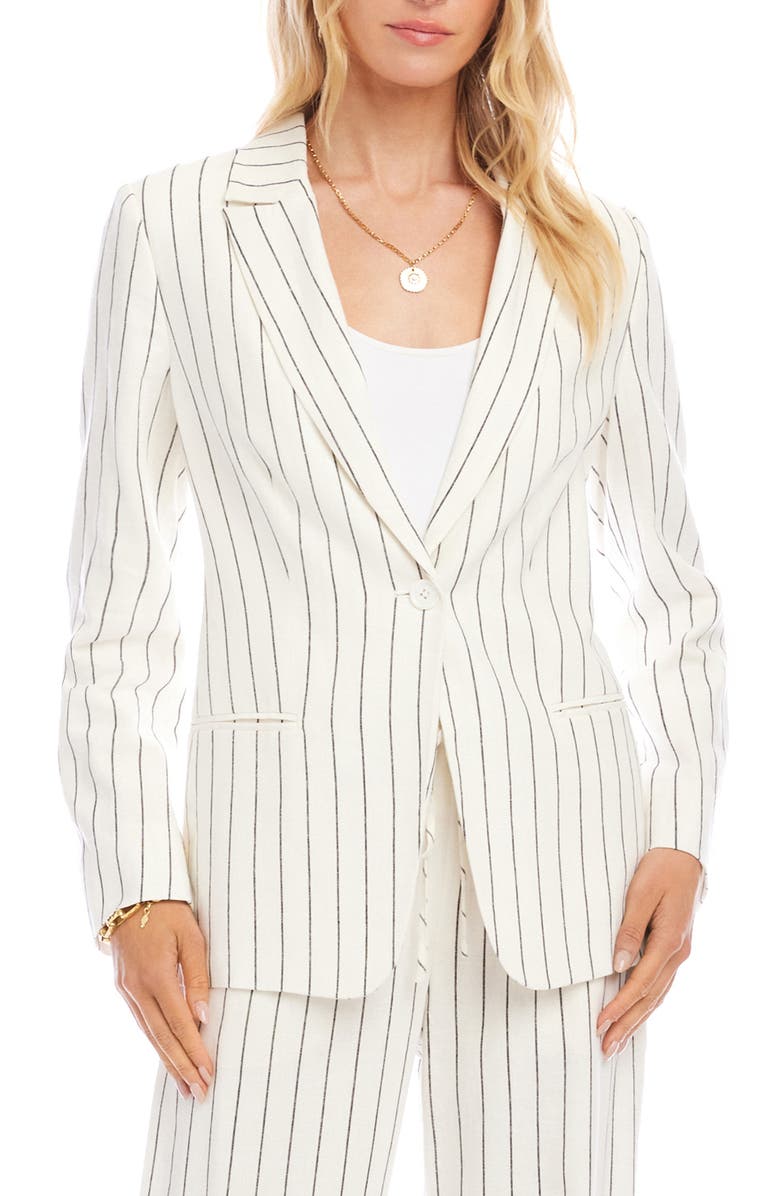 Karen Kane Stripe Linen Blend Blazer, Main, color, Cream