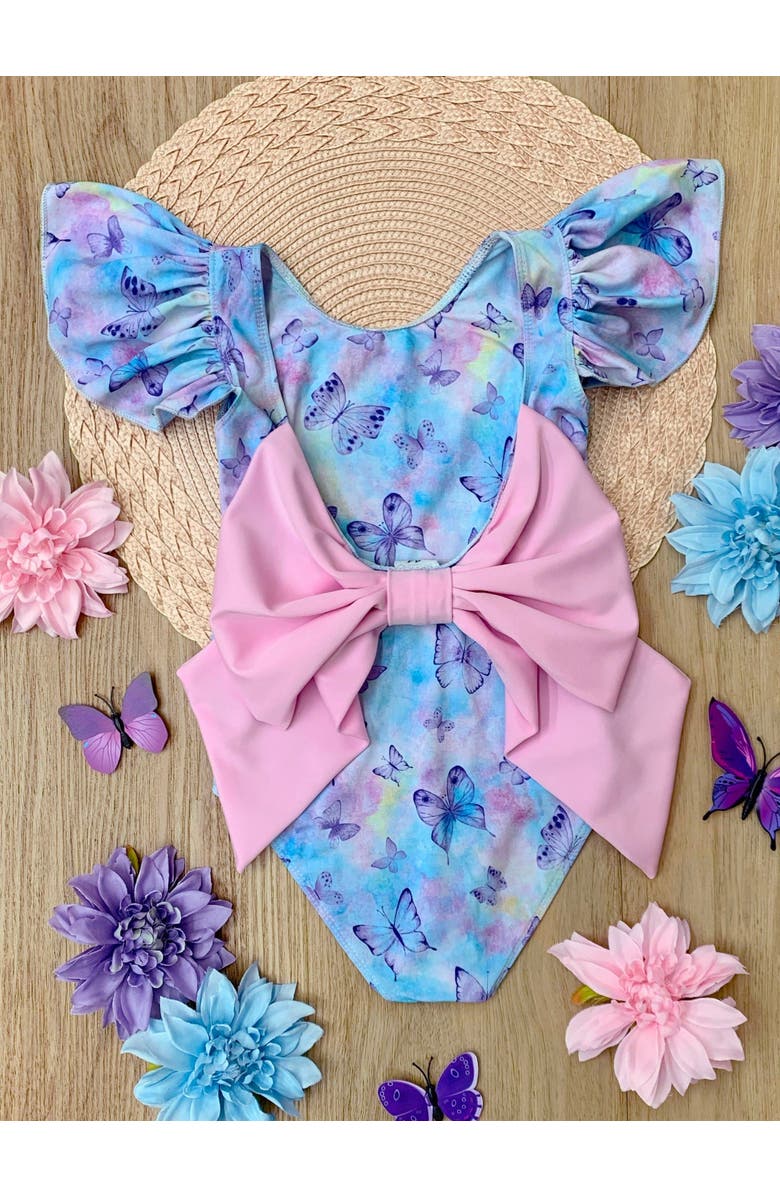 Mia Belle Girls Girls Butterfly Dreams Flutter Sleeve One Piece Swimsuit, Alternate, color, 