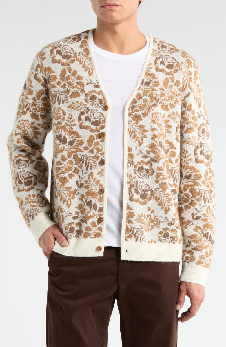 Wax London Alban Floral Jacquard Cardigan, Main, color, Natural / Brown