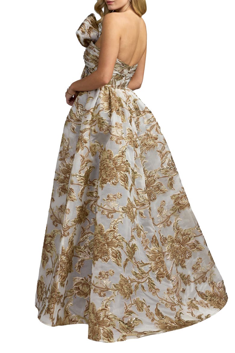 Floral Strapless Brocade Ballgown With Bow, Alternate, color, Bronze