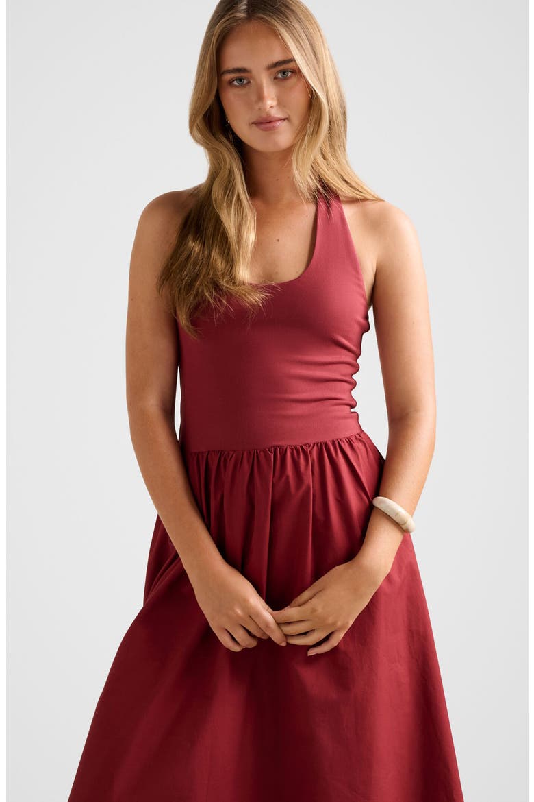 Margot Mixed Media Halter Neck Dress, Alternate, color, ROSEWOOD