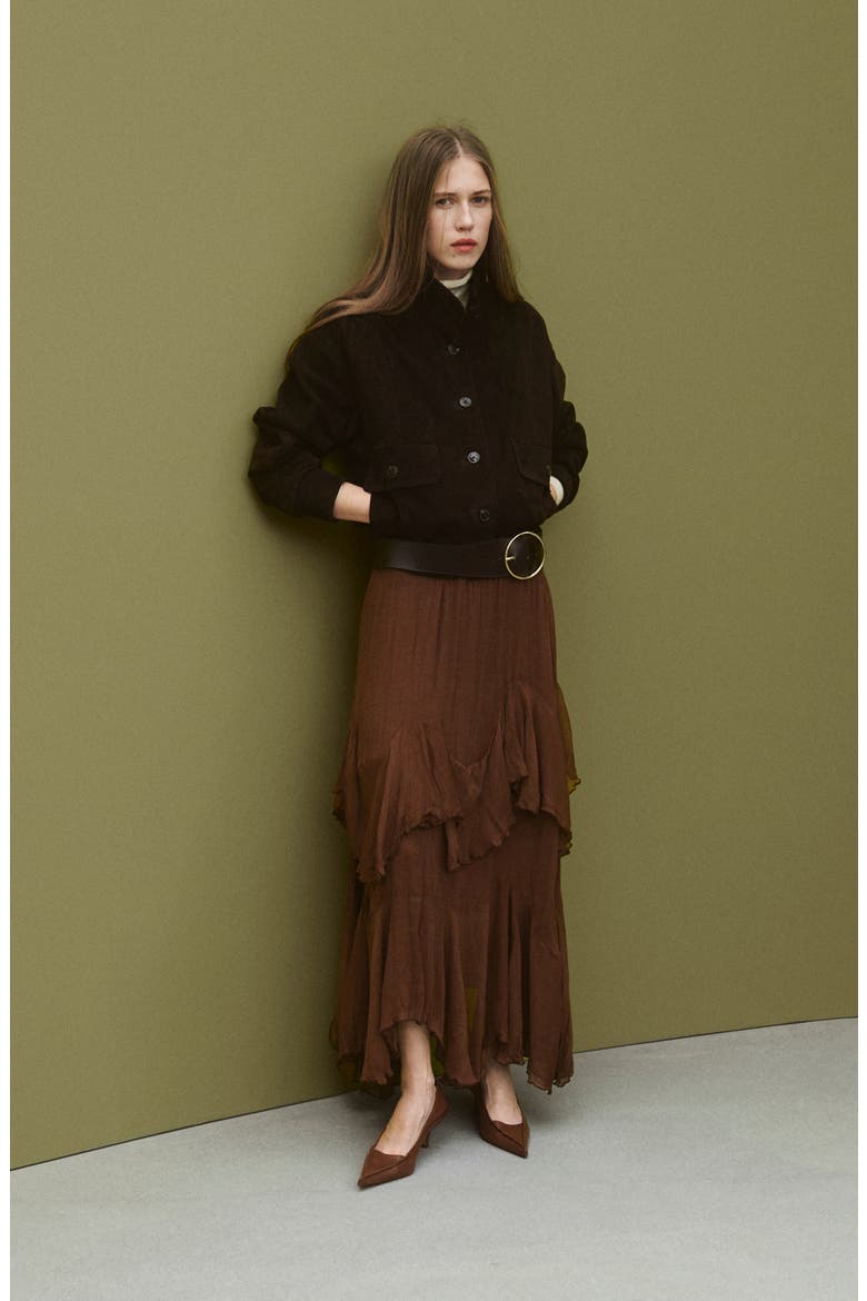 Ruffled Chiffon Maxi Skirt, Alternate, color, BROWN