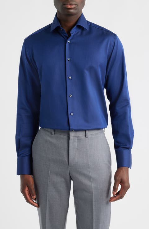 Modern Fit Solid Non-Iron Cotton Dobby Dress Shirt (Regular & Big)