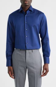 1863 by Eterna Modern Fit Solid Non-Iron Cotton Dobby Dress Shirt