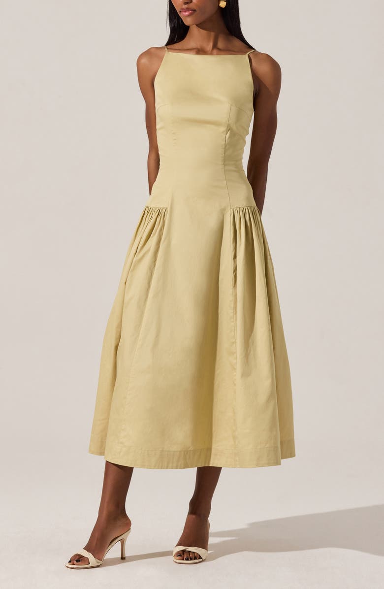 ASTR the Label High Neck Open Back Cotton Midi Dress, Alternate, color, Light Khaki