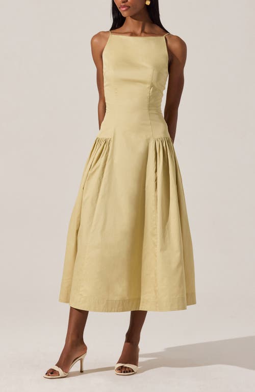 Astr The Label High Neck Open Back Cotton Midi Dress In Light Khaki