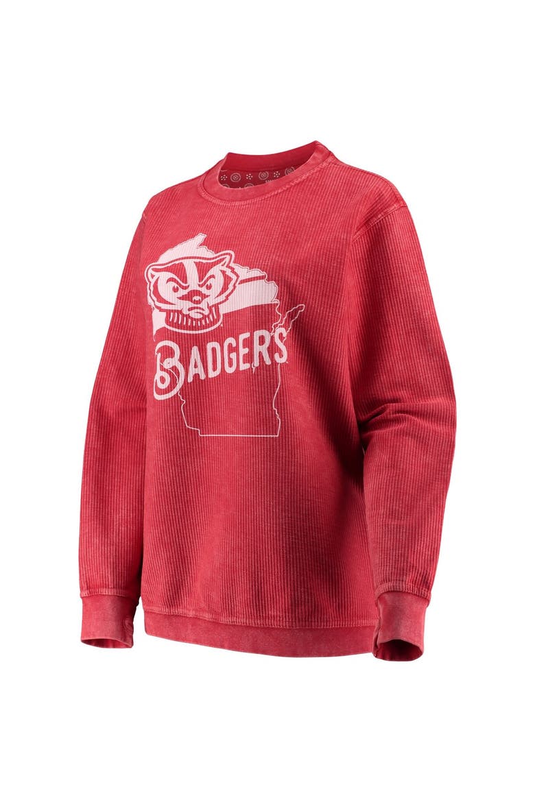 Women's Pressbox Red Wisconsin Badgers Comfy Cord Corduroy Crewneck Sweatshirt, Alternate, color, Red