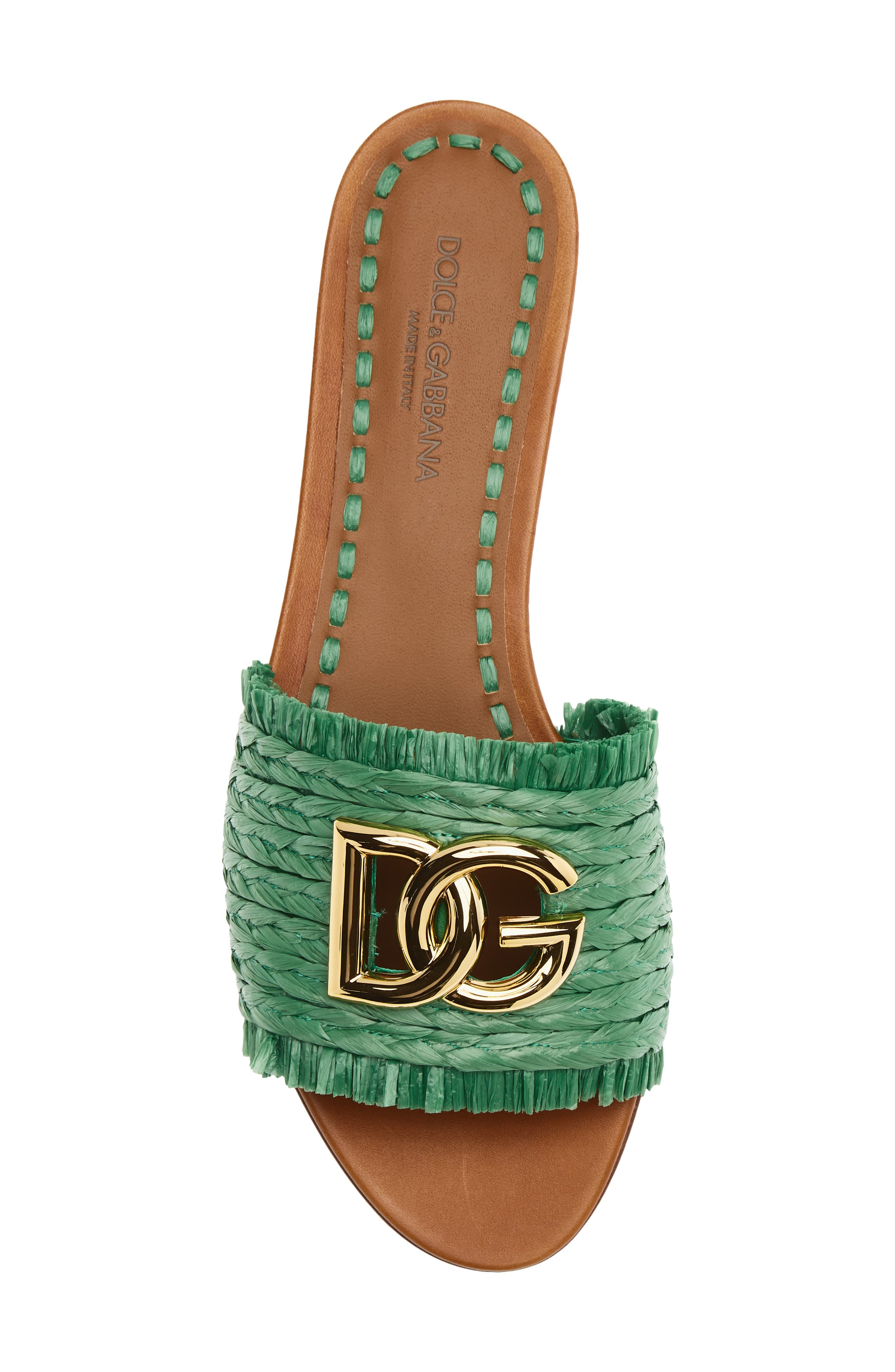 DG Logo Raffia Slide Sandal, Alternate, color, 8B606 VERDE/ SABBIA