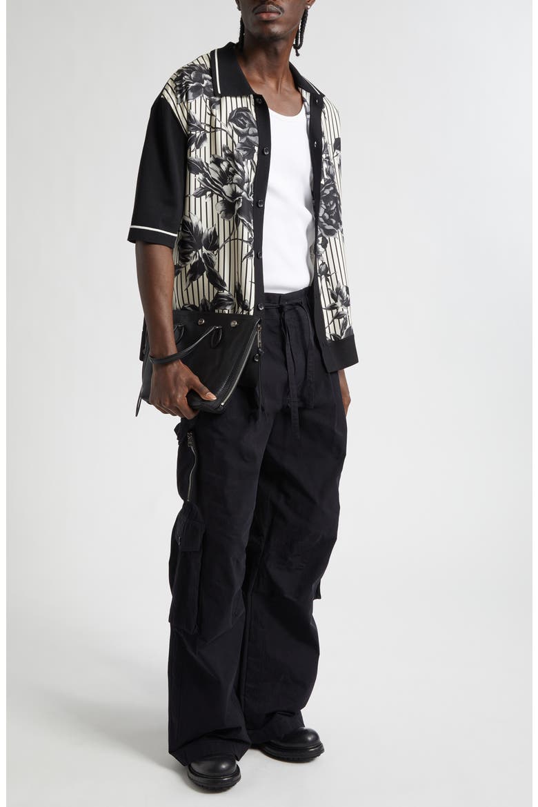 Oversize Floral & Stripe Short Sleeve Silk & Cotton Shirt, Alternate, color, RAMAGE PEO/ BEIGE