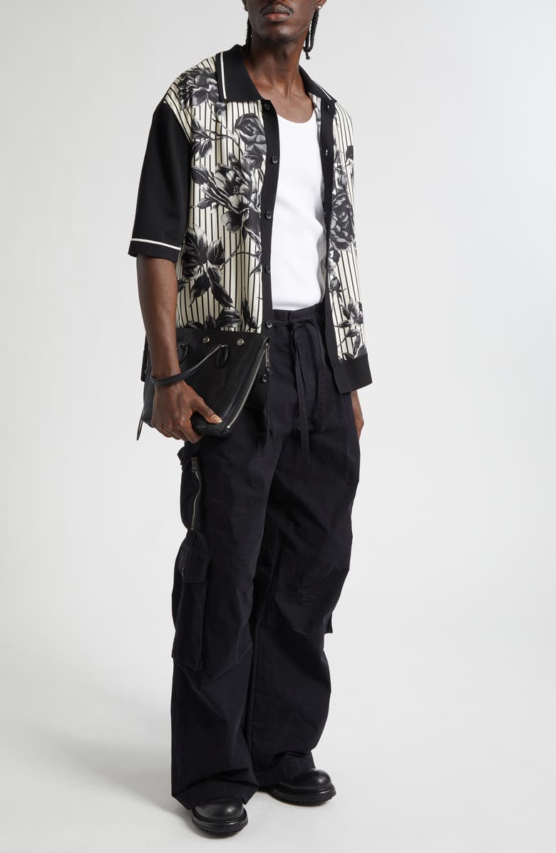 Dolce&Gabbana Oversize Floral 
Stripe Short Sleeve Silk 
Cotton Shirt, Alternate, color, Ramage Peo/ Beige