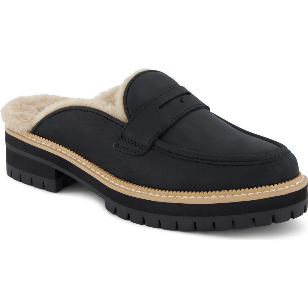 Toms Women's Cara Lug Leather Penny Loafer Mules In Black