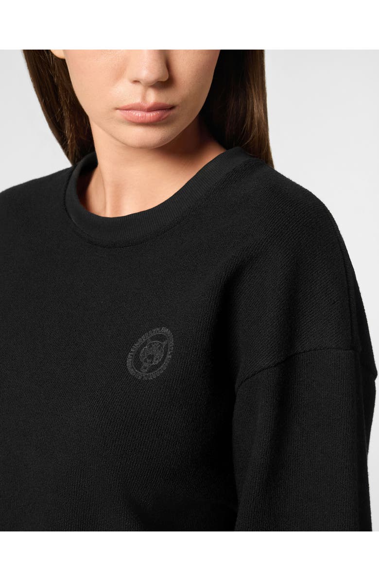PLEIN SPORT Sponge Cropped Sweatshirt Round Neck Ls Women, Alternate, color, Black