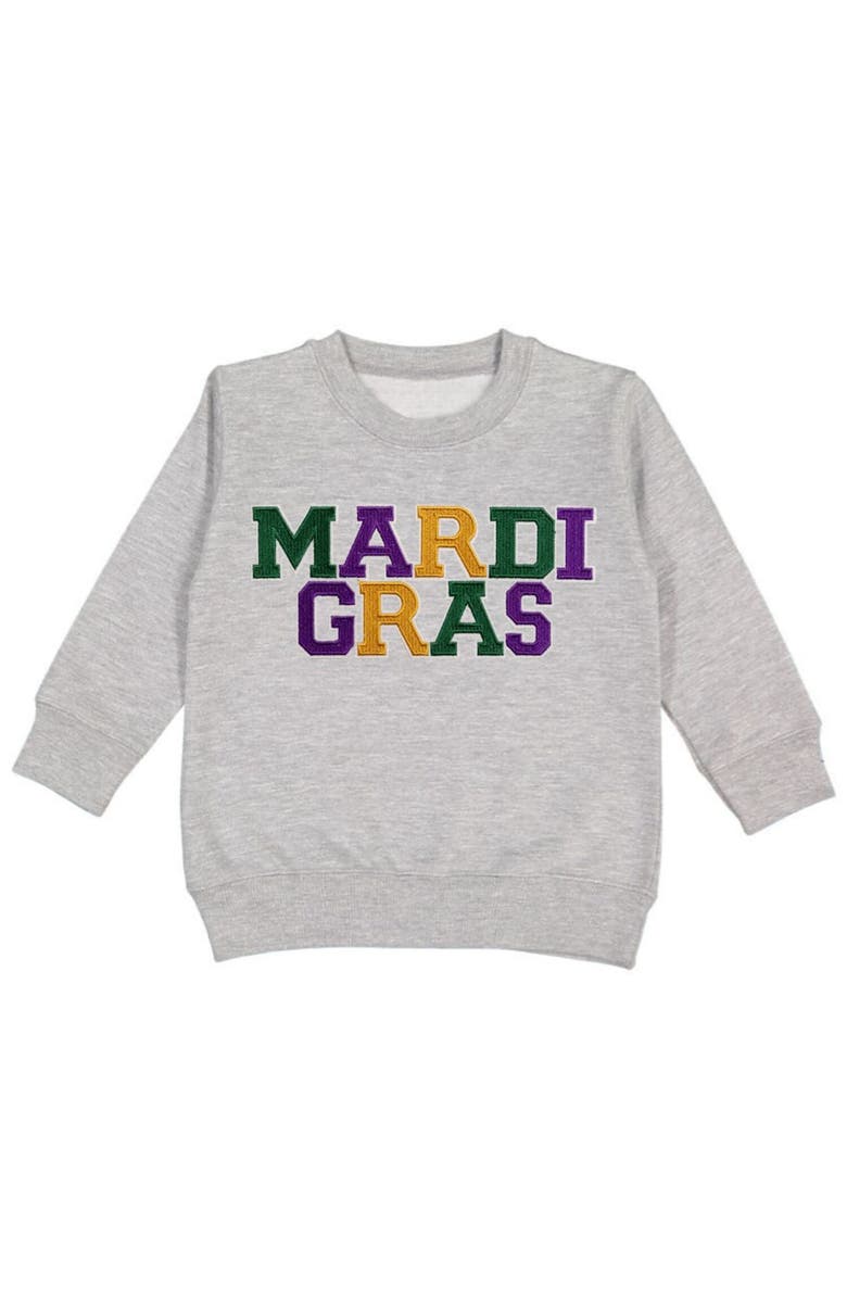 Sweet Wink Mardi Gras Patch Sweatshirt, Main, color, Grey