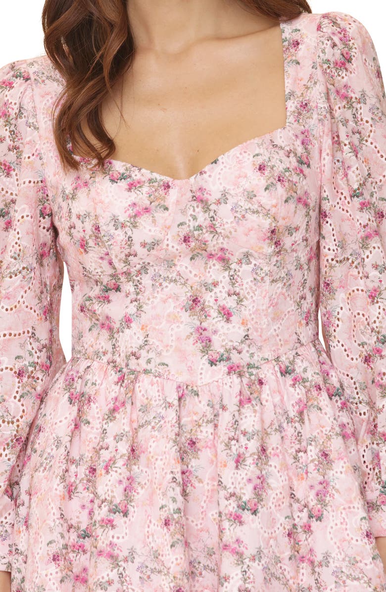 Avec Les Filles Floral Cotton Eyeley Long Sleeve Minidress, Alternate, color, Antoinette Floral Pi