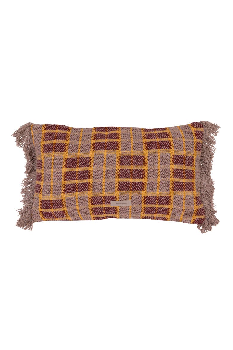 Woven Recycled Cotton Blend Lumbar Pillow with Fringe, Alternate, color, Purple