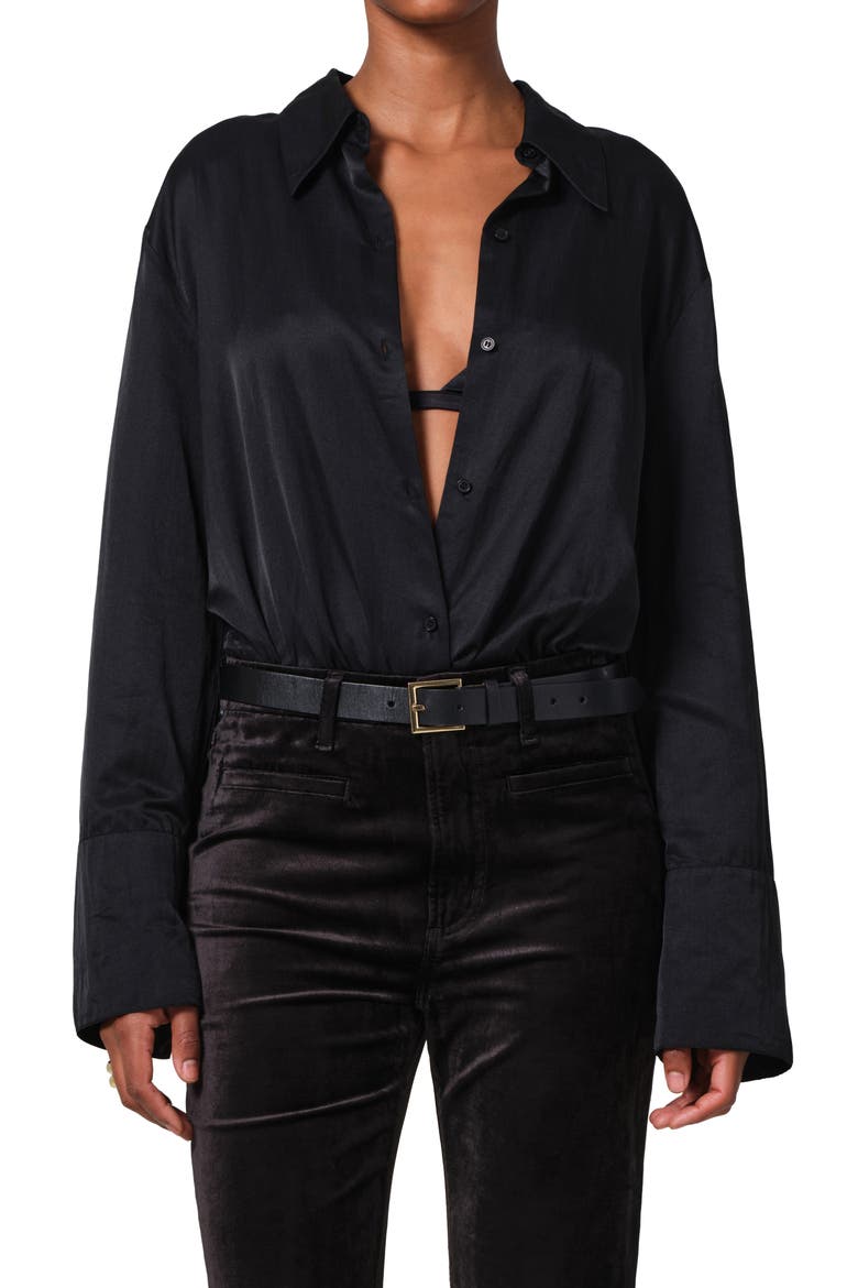 Camilia Satin Shirt, Main, color, BLACK