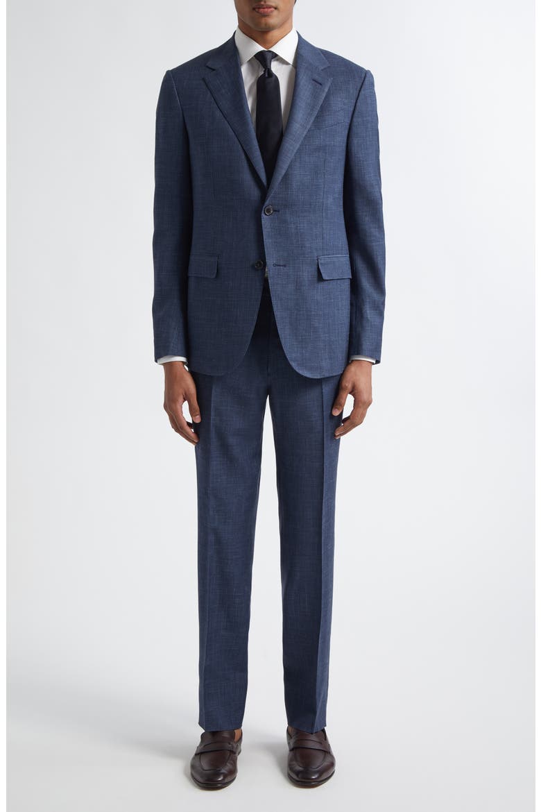 Crossover Prince of Wales Check Wool, Silk & Linen Suit, Main, color, BLUE NAVY CHECK
