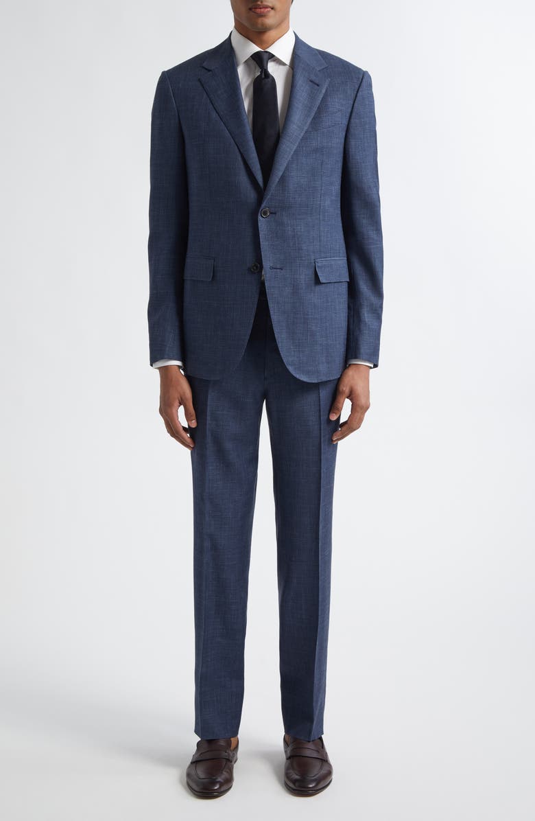 ZEGNA Crossover Prince of Wales Check Wool, Silk & Linen Suit, Main, color, Blue Navy Check
