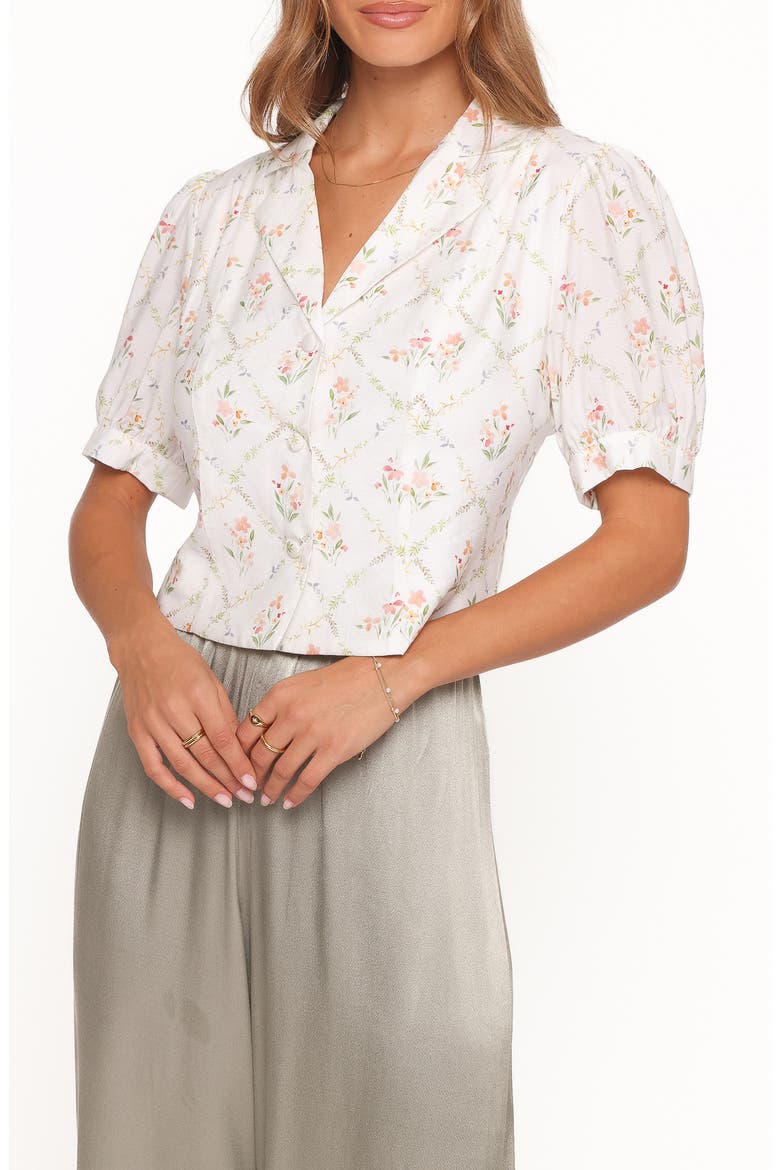 Steele Button Front Top, Main, color, WHITE VINTAGE FLORAL
