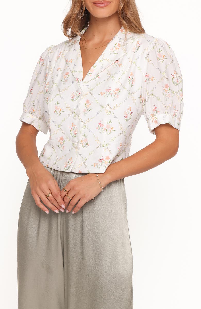 Petal & Pup Steele Button Front Top, Main, color, White Vintage Floral