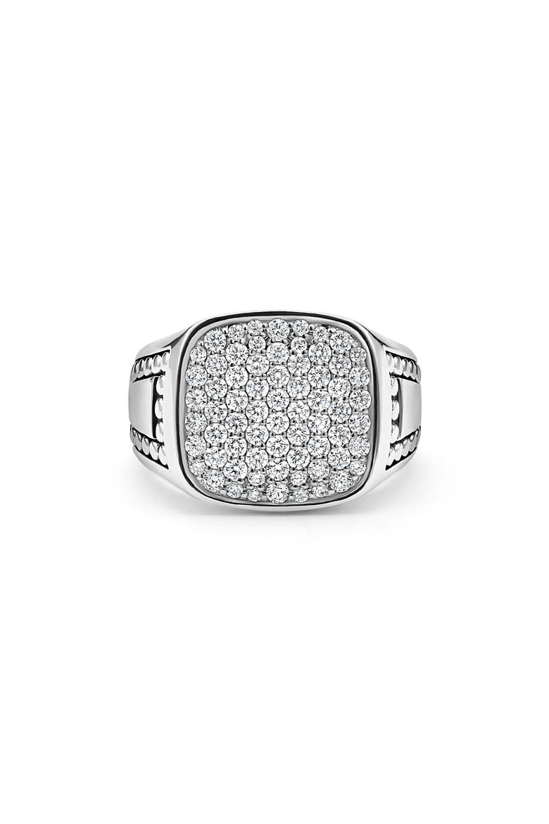 Anthem Pavé Diamond Signet Ring, Main, color, SILVER