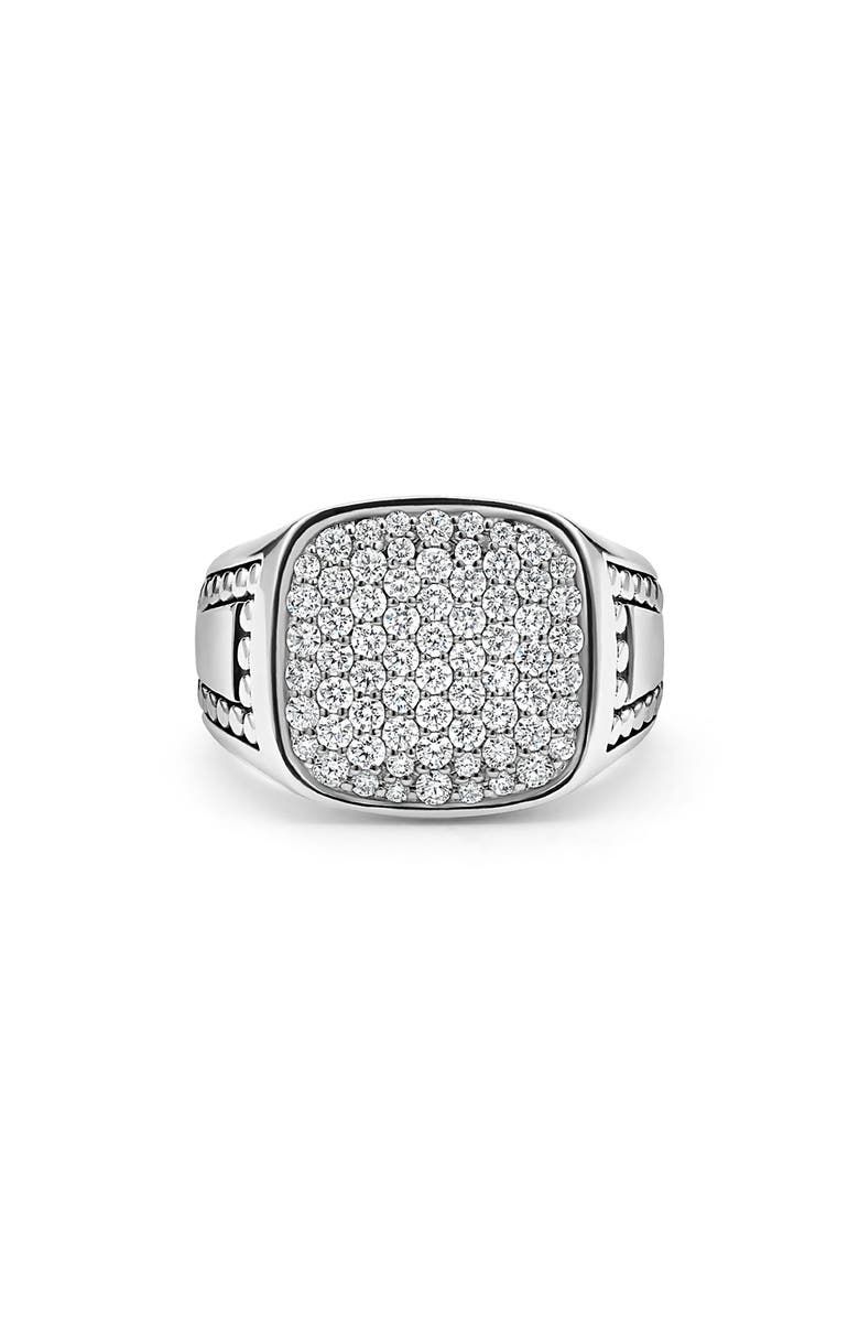 LAGOS Anthem Pavé Diamond Signet Ring, Main, color, Silver