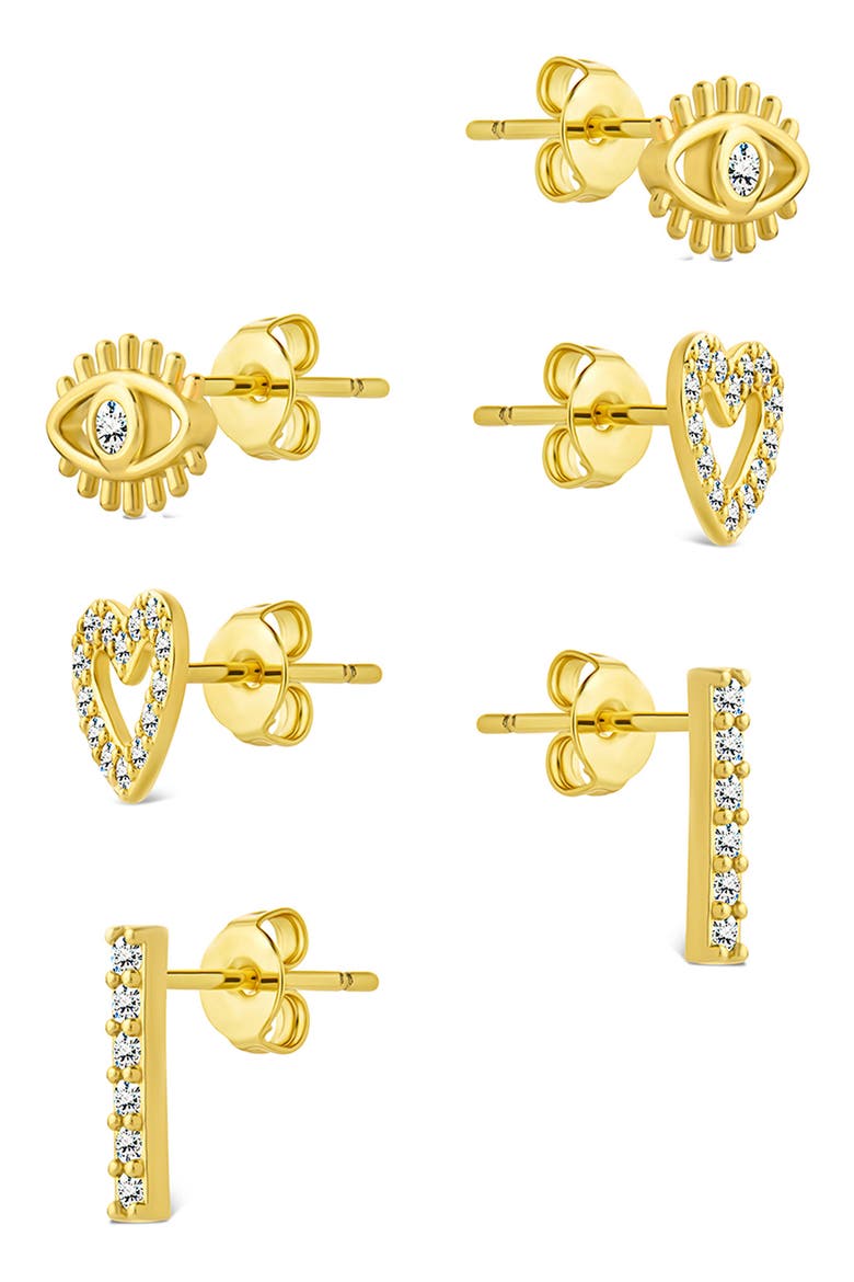 Ilma Heart, Eye & Bar Stud Earrings, Alternate, color, GOLD