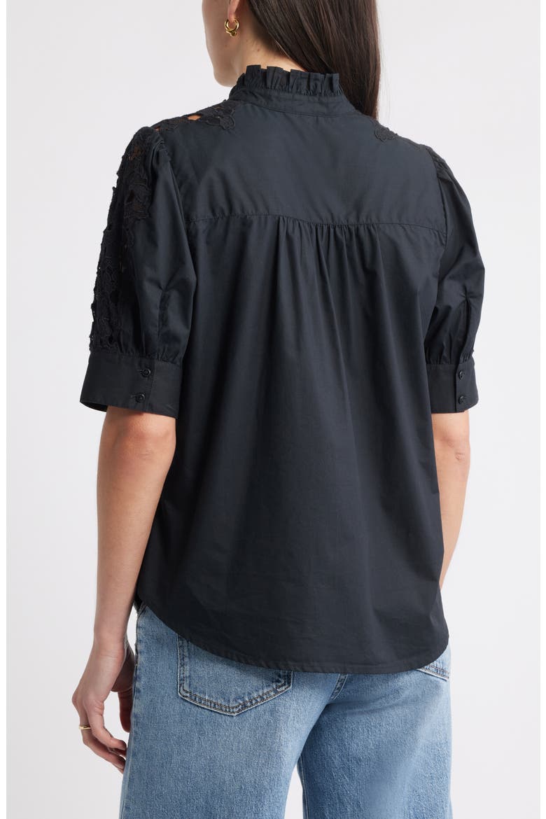 Ruffle Lace Appliqué Cotton Top, Alternate, color, BLACK
