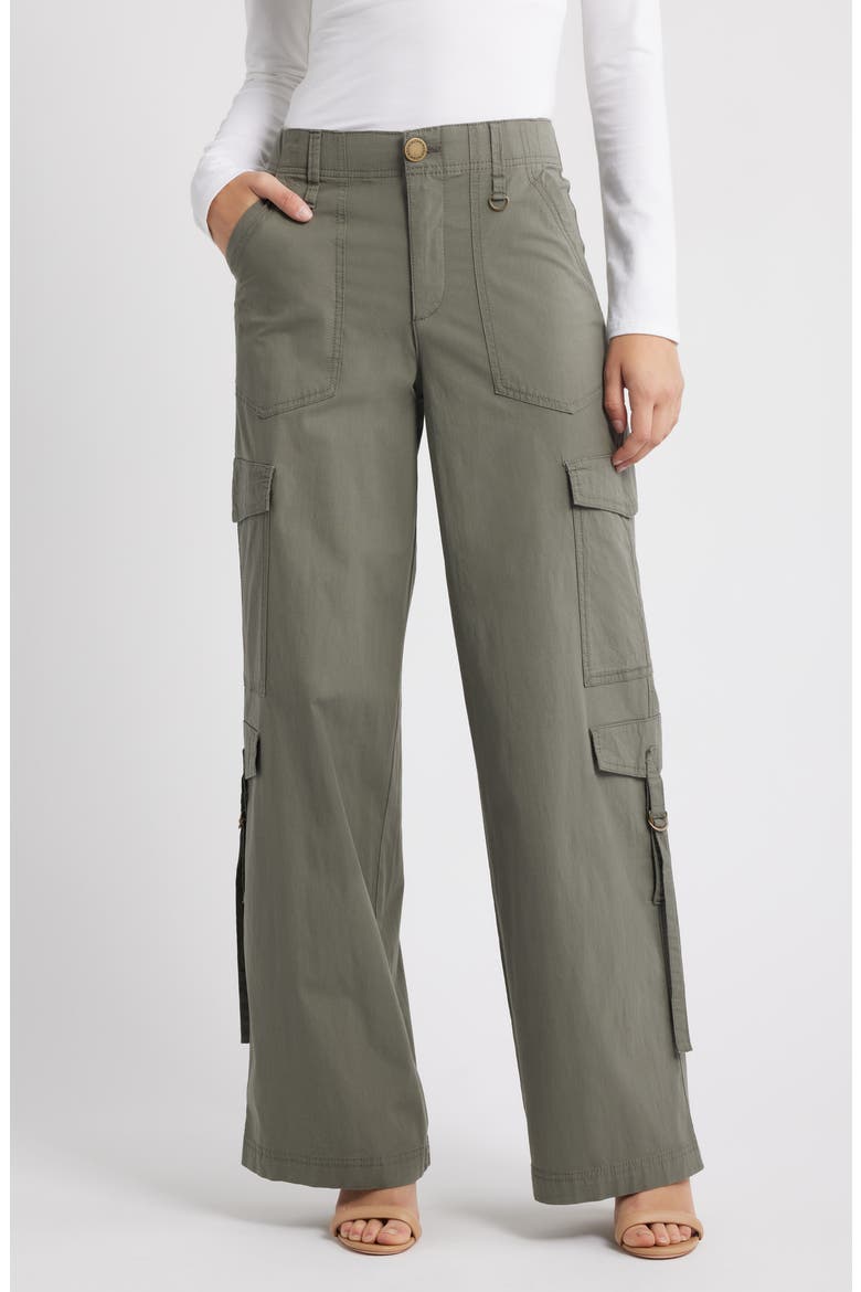 High Waist Cotton Blend Cargo Pants, Main, color, DUSTY OLIVE