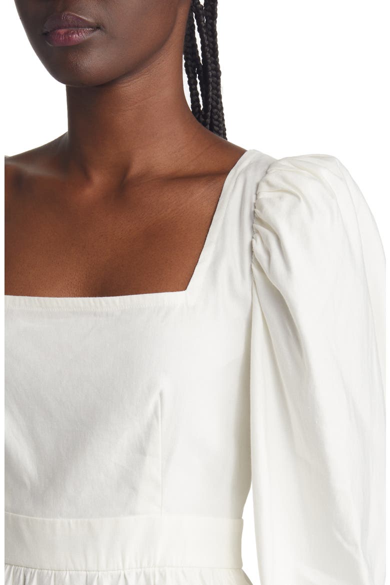 Square Neck Long Sleeve Linen Blend Romper, Alternate, color, WHITE OPAL