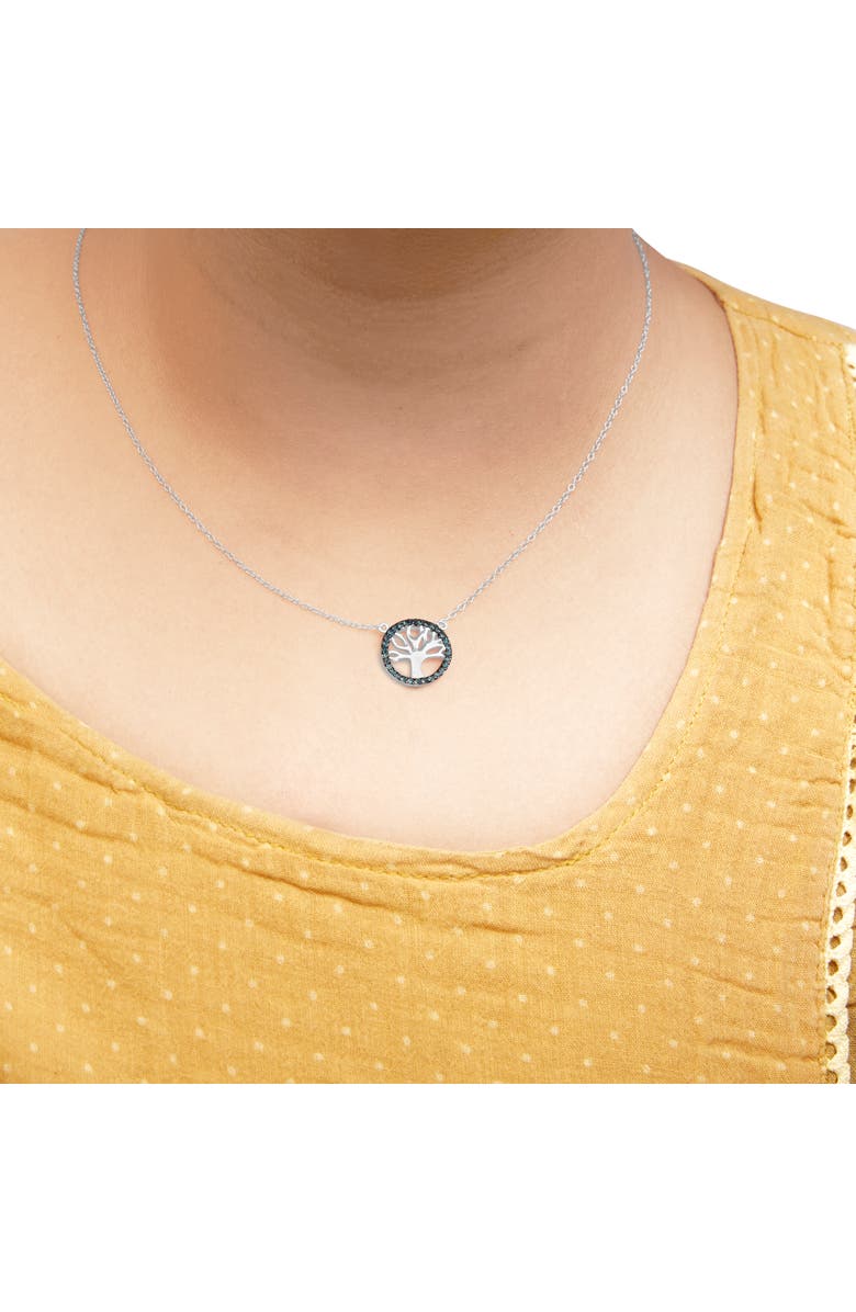 Haus of Brilliance Silver 1/6 Cttw Blue Diamond Tree of Life and Circle Pendant Necklace, Alternate, color, White