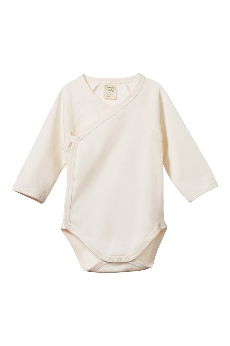 Long Sleeve Organic Cotton Wrap Bodysuit, Main, color, NATURAL