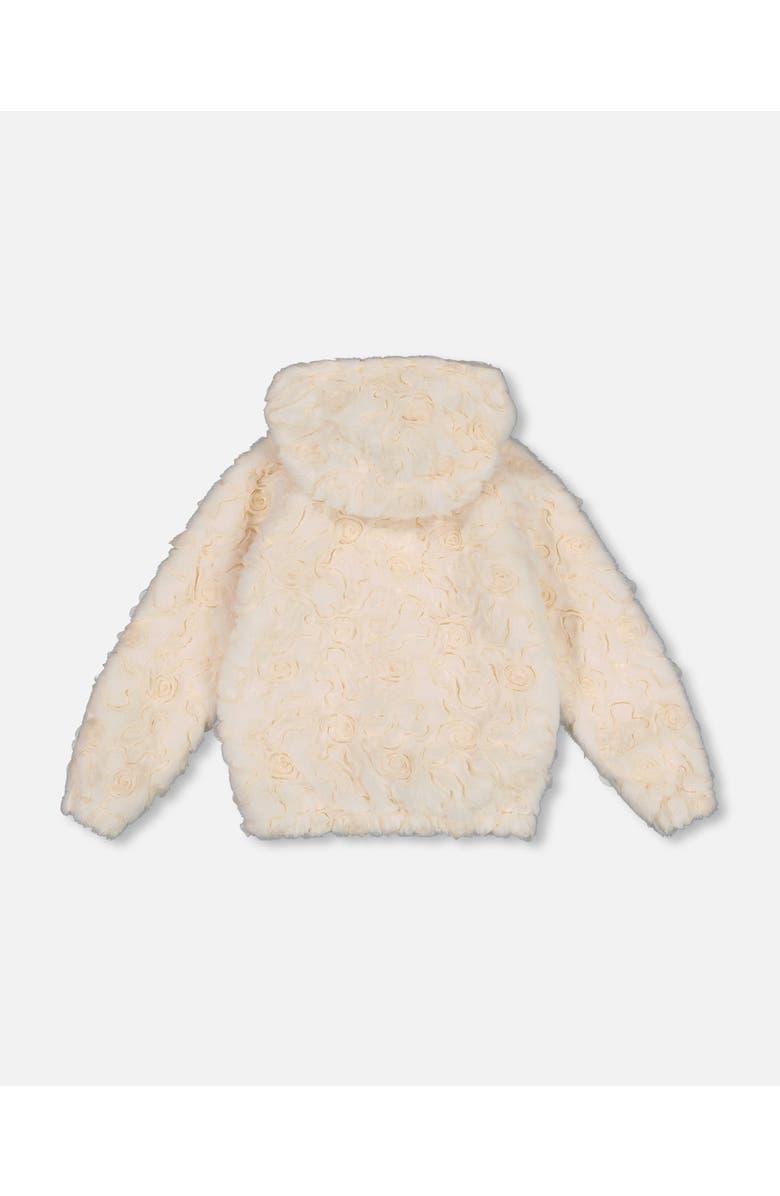 Deux par Deux Little Girl's Embroidered Faux Fur Cardigan Off White, Alternate, color,