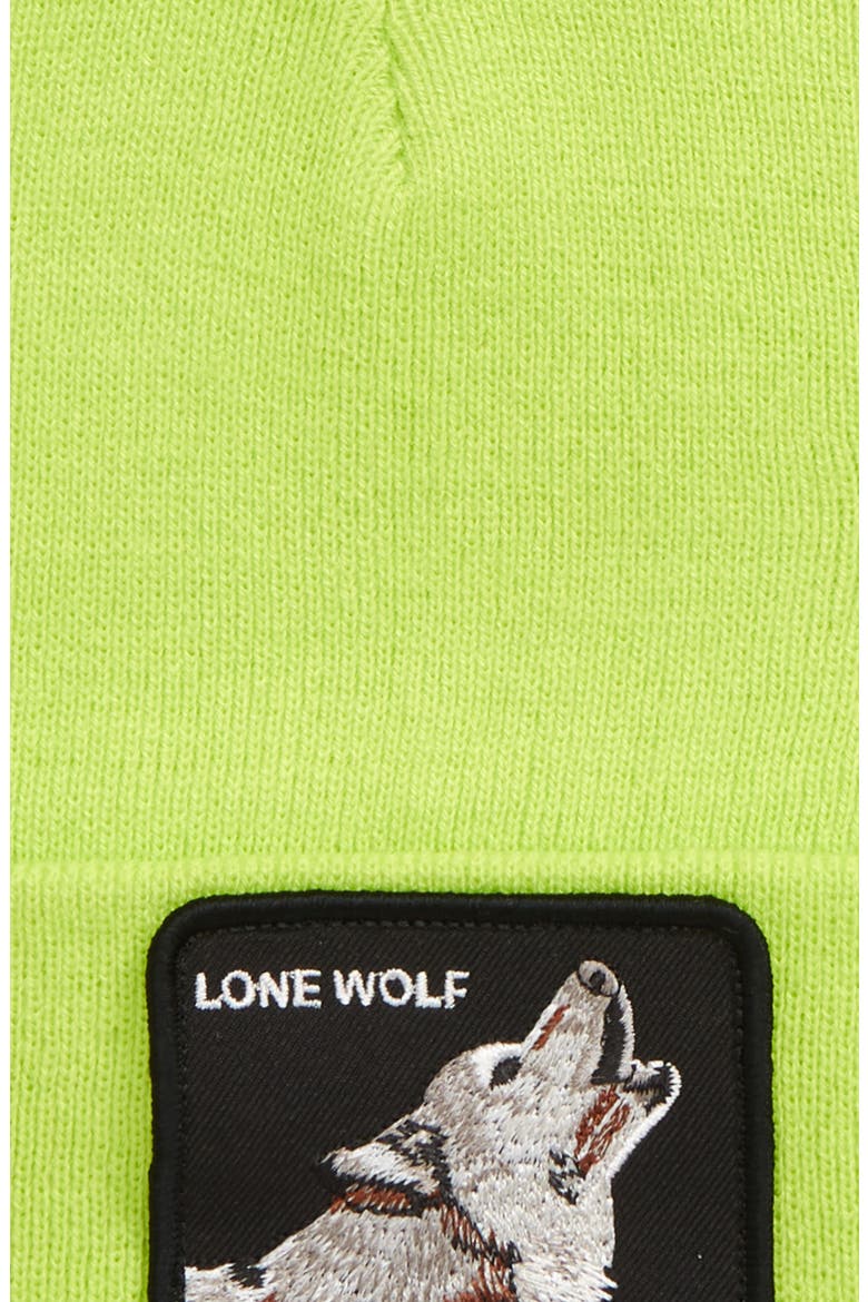 Wolf Man Patch Beanie, Alternate, color, NEON GREEN