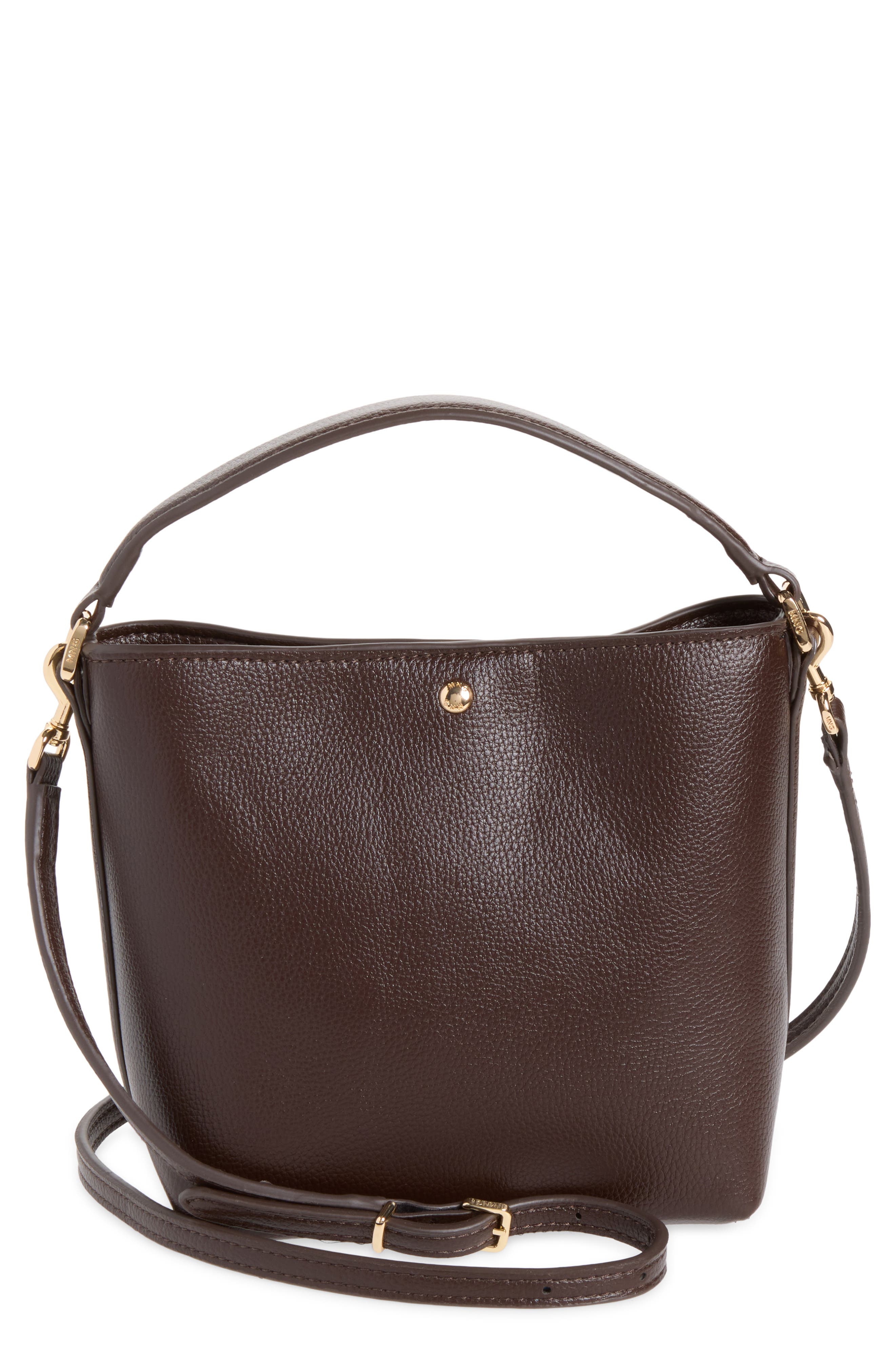 Faux Leather Bucket Bag, Main, color, CHOCOLATE