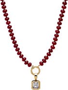 BY ADINA EDEN Colored Natural Stone Beaded /CZ Emerald Bezel Charm Necklace