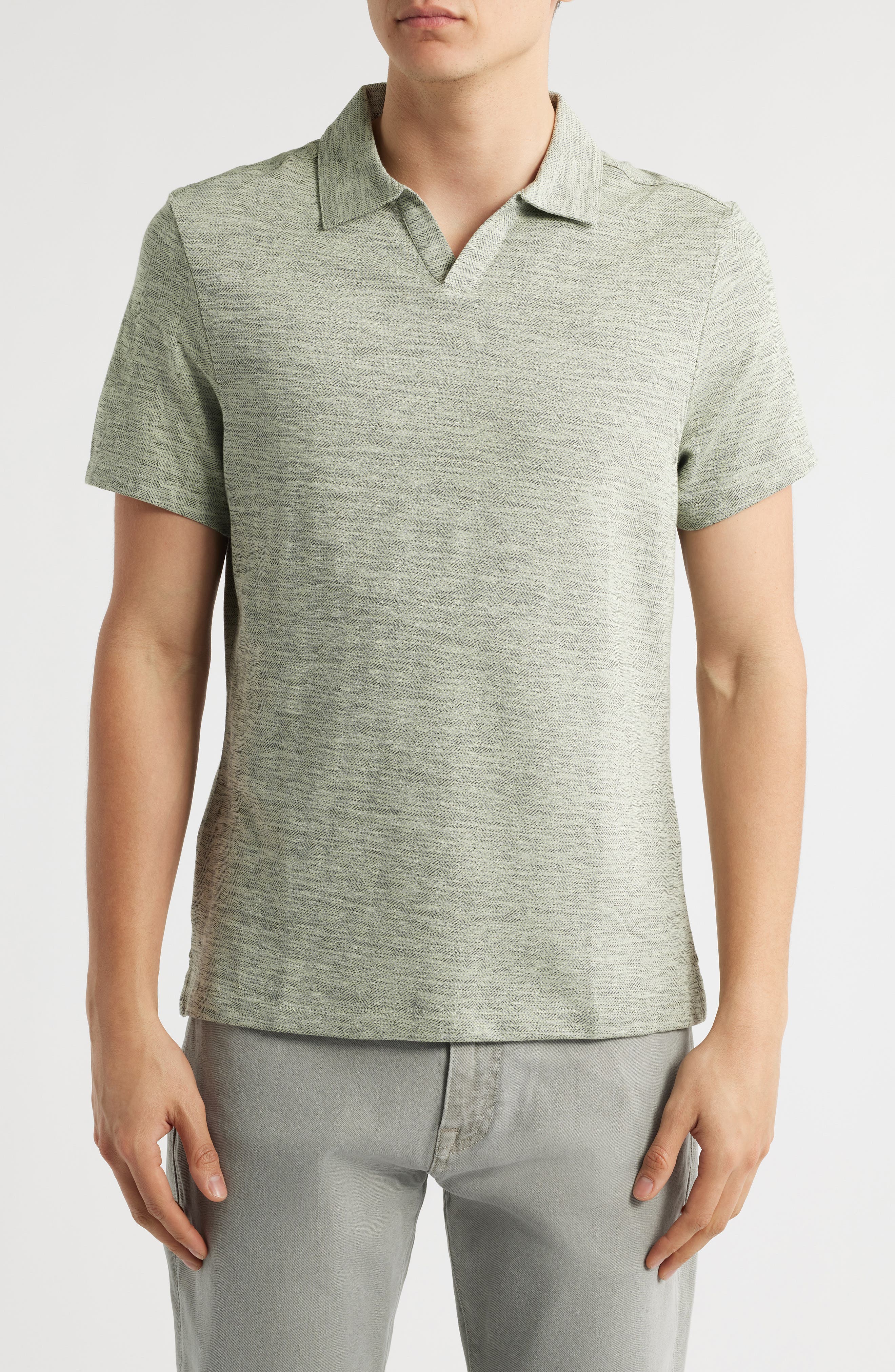 Robert Barakett Martel Slim Fit Herringbone Jacquard Johnny Collar Polo