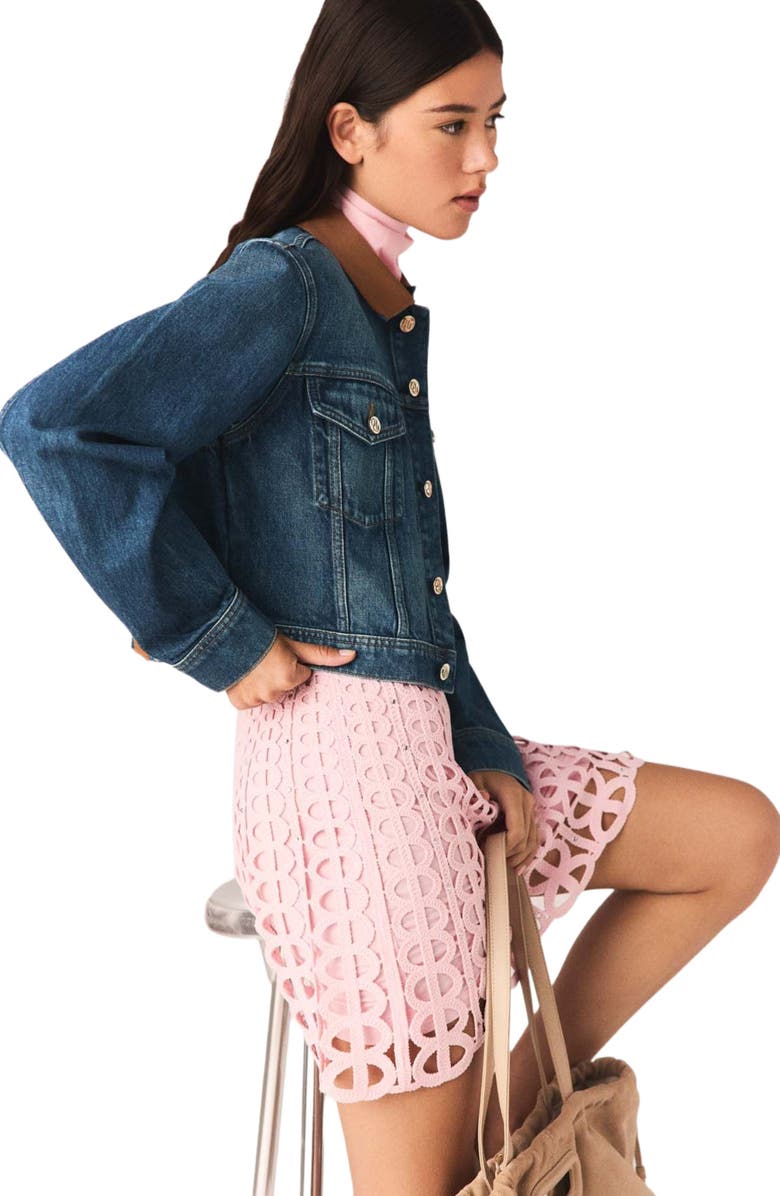 maje Denim jacket with leather collar, Alternate, color, Blue