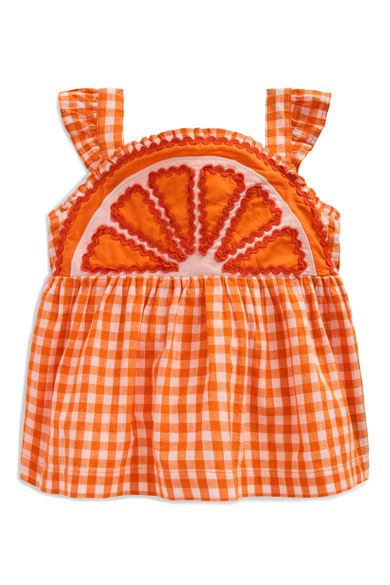 Kids' Novelty Fruit Strappy Gingham Babydoll Top, Main, color, ORANGE/ IVORY GINGHAM