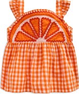 Mini Boden Kids' Novelty Fruit Strappy Gingham Babydoll Top
